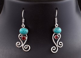 Turquoise Gemstone 925 Sterling Silver Gold / Rose Plated Handcrafted Earrings - £21.46 GBP+