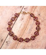 Bracelet Glass Red Flat Suns w/Bronze Tone Spacers New Handmade 7.5&quot; Appx - $186.56 MXN