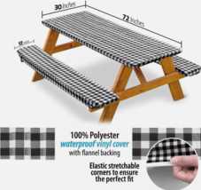 Picnic Table Cover with Bench Covers -Fitted with Elastic Vinyl with Flannel