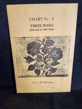 Vtg rare Babs Fuhrmann petit point Chart No. 3 Three Roses Red Pink 82x85 - $24.24