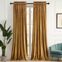 Gold Curtains 84 Inch For Living Room Velvet Blackout Rod Pocket Window Drapes T - $78.84