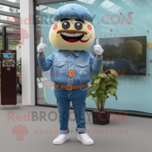 Sky Blue Hamburger mascot costume character dressed with a Denim Shirt and Digit - £1,087.10 GBP