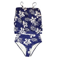 Unbranded Tankini Swimsuit Womens Large Blue White Tropical Two Piece Beach - $242.02 MXN