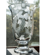Fifth Avenue Crystal Vase Etched Grape Clusters &amp; Leaves 9.75&quot; x 6.5&quot; - $16.00