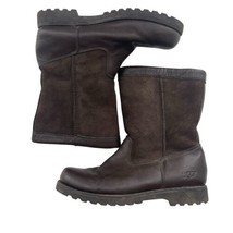 UGG Australia Girls 3 Boots Riverton Brown Leather Pull On Shearling Lin... - $32.62