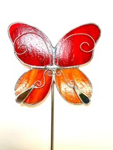 Orange and Red Butterfly Stained Glass Garden Art Stake - $45.00