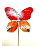 Orange and Red Butterfly Stained Glass Garden Art Stake - £35.30 GBP