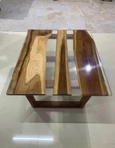 Clear Epoxy And Wood Dinning Sofa Table Top Natural Acacia Wood Furniutr... - $693.24+