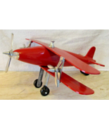 Vintage Red Metal Prop Bi-Plane with Moving Propellers and Wheels 19.5&quot; ... - $117.81