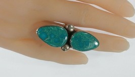Ladies Navajo Turquoise Sterling Silver Long Ring Size 6 - $170.38