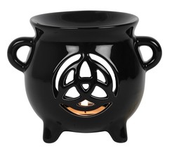 Wicca Witchcraft Triquetra Black Cauldron Essential Oil Warmer Candle Holder - £13.58 GBP