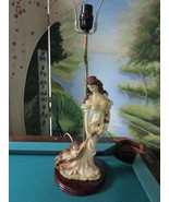 ART DECO RESIN TABLE LAMP LADY WITH PUPPY NO SHADE - $2,352.09 MXN