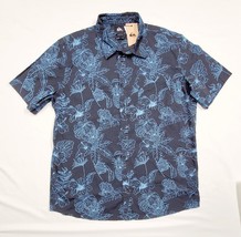 QUIKSILVER XL Blue Black HI GARDEN WIRE Tropical Hawaiian Floral Shirt 48&quot; - £18.20 GBP
