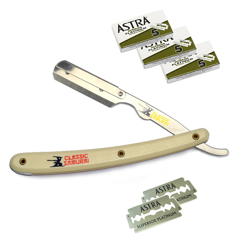 Stainless Steel Professional Straight Edge Barber Razor +15 Astra Blades... - $13.99