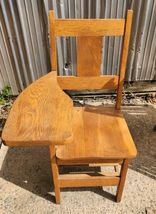 VTG Oak Mission Style Student School Desk Seaat Storage Collage Small Ri... - $149.99