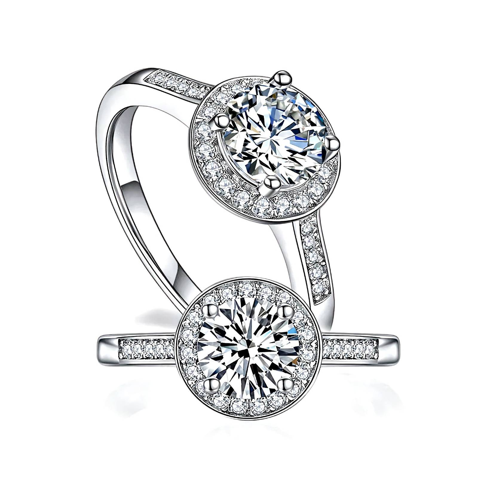 Sterling Silver Halo Ring with 1 Carat Moissanite Gemstone