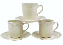 Vtg Corelle by Corning CALICO ROSE Set of 3 Cups &amp; Saucers Ivory w/ Gree... - $12.73