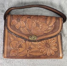Womens Purse Brown Leather Floral Hand Tooled Western Vintage Hand Bag - £44.30 GBP