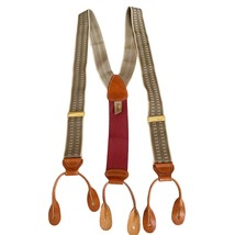 Trafalgar Green Geo Print Cognac Luxe Leather Button End Braces Suspenders NWOT - £35.39 GBP