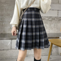 Navy Blue Plaid Skirt Outfit Women Plus Size Knee Length Pleated Plaid Skirt image 10
