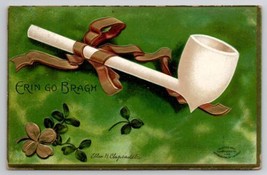 St Patrick&#39;s Day Ellen Clapsaddle Pipe Golden Ribbon Erin Go Bragh Postcard H22 - £7.15 GBP