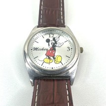 Disney MZB Mickey Mouse Watch Large Face Brown Faux Leather Band New Bat... - $14.01