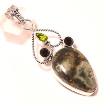 Leopard Skin Black Spinel Peridot Gemstone Pendant Jewelry 2.50&quot; SA 3895 - £3.97 GBP