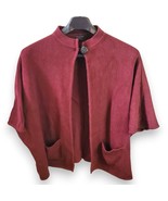 Tally Retro Knit Sweater Cape Women&#39;s 2X Burgundy Pockets Single Button ... - $27.28 CAD