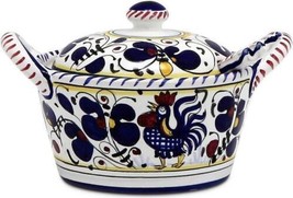 Bowl With Spoon Deruta Majolica Orvieto Rooster Blue Ceramic Handmade - £119.10 GBP