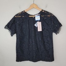 NWT Esqualo | Boutique Black Lace Fringe Short Sleeve Top, size 6 - £26.64 GBP