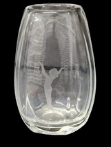 Kosta Boda Elis Bergh Art Glass Etched Deco Vase Vintage Signed 6&quot; - $48.51