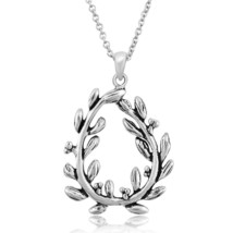 Symbolic Olive Branch Wreath Nature Boho Leaf Sterling Silver Pendant Necklace - £15.56 GBP