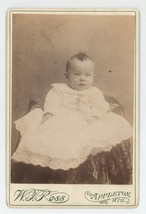 Antique Circa 1880s Cabinet Card Adorable Baby White Dress Ross Appleton, WI - £7.42 GBP
