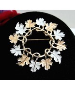 Sarah Coventry GARLAND BROOCH Vintage PIN Circle Autum Leaves Silvergold... - £17.90 GBP