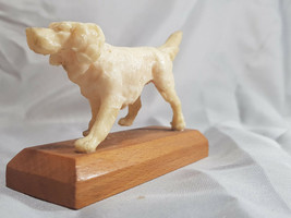 Vintage Running Dog Figurine - Wooden Base - Cream Color Home Decor 50s - £14.60 GBP