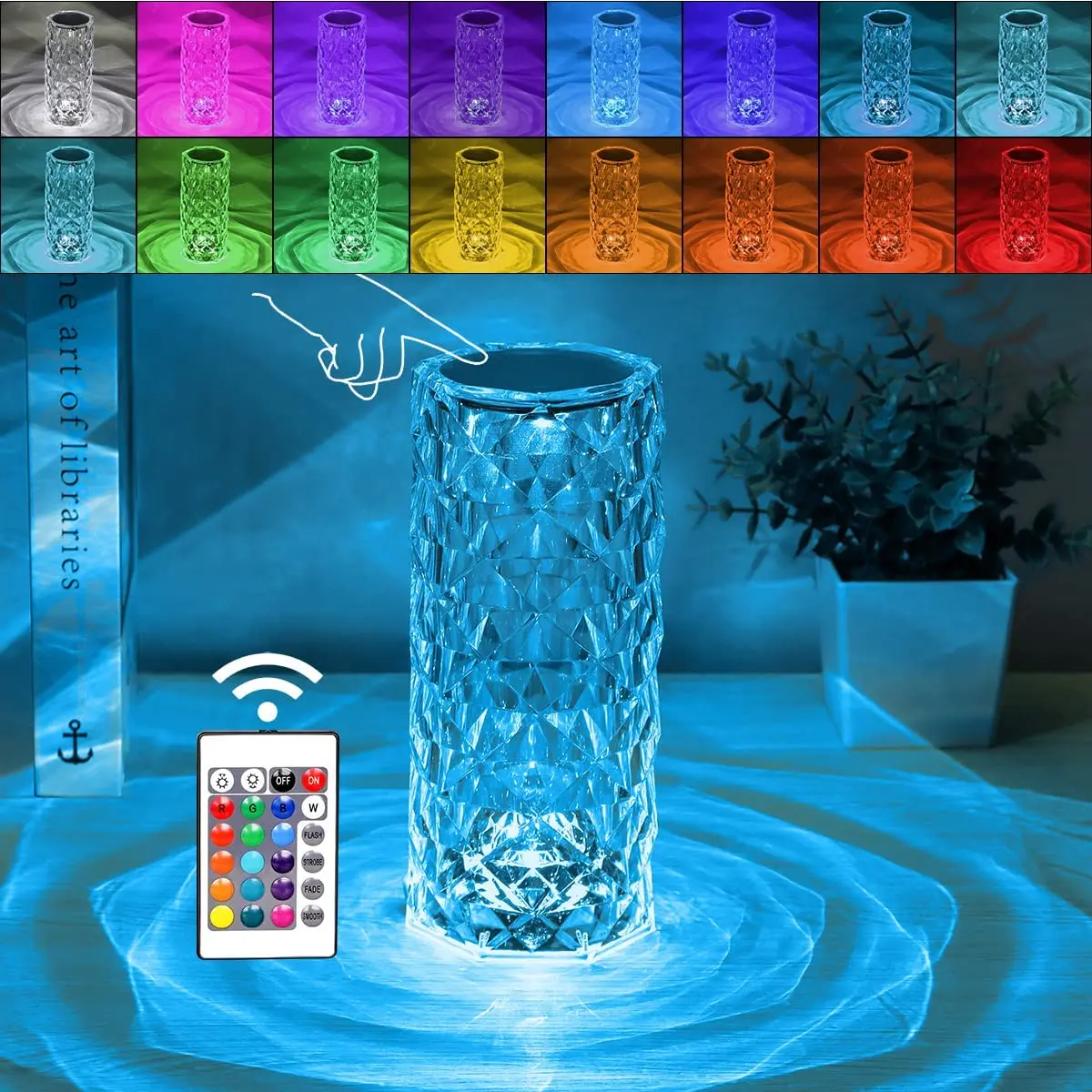 Crystal Table Lamp RGB Color Changing Night Light Remote Romantic LED Rose - £10.88 GBP