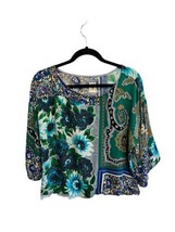 Anthropologie TINY Womens Top Green Blue ELLERY Floral Patchwork Blouse Rayon XS - £16.15 GBP