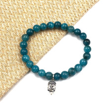 Natural Neon Apatite Buddha 8 mm Beaded 7.5&quot; Stratchable Bracelet BBB-2 - £12.64 GBP