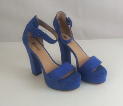 IDIFU Women&#39;s Blue Suede Open Toe Ankle Strap High Heels Size 8 - £19.33 GBP