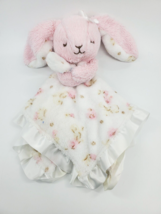 Little Me Bunny Rabbit Security Blanket Lovey Pink White Flowers Satin Trim B83 - $14.99