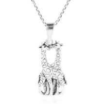 Giraffe Couple in Love Pendant IN 14K White Gold Plated 18&quot; Chain Silver V-Day - £74.74 GBP