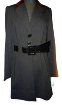 $360 Alberto Makali Coat 10 Large Black Faux Patent Leather Trim Chic Elegant - £113.67 GBP
