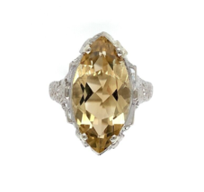 10k Gold Filigree Ring with Marquise 4.51 Carat Genuine Natural Citrine (#J6410) - £494.34 GBP