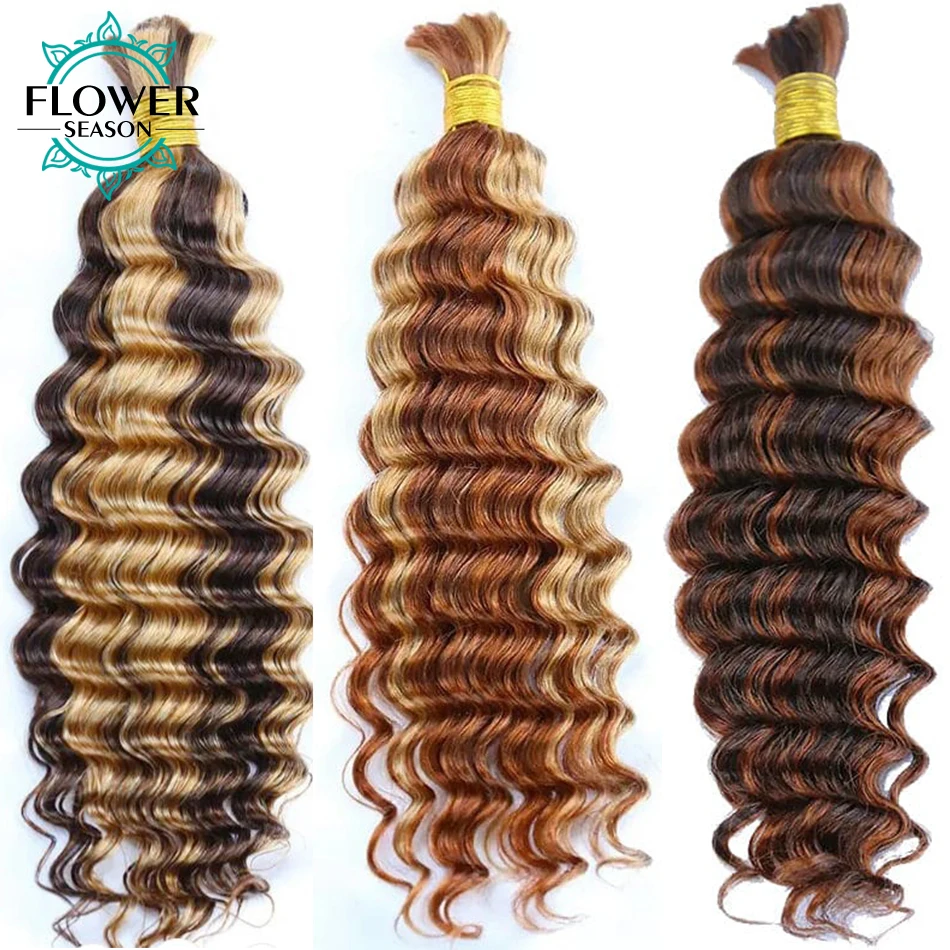 Bulk Human Hair For Braiding Highlight Deep Wave Hair bulk Double Drawn - £34.47 GBP+