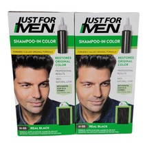 Lot of 2 Just for Men H-55 REAL BLACK Shampoo-In Color Hair Color Green Box - £26.36 GBP