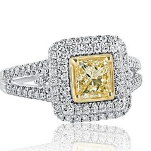 Princess Cut Faint Yellow 1.51 TCW Diamond Engagement Halo Ring 14k Whit... - $42,274.76 MXN