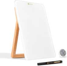 Desktop Glass Whiteboard with Reversible Wood Stand, Small White Board, Mini Dry - £25.15 GBP