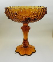 Fenton Cabbage Rose Amber Compote Pedestal Bowl Candy Dish - £23.97 GBP