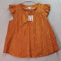 LC Lauren Conrad Blouse Top Womens Medium Orange Gold Striped V Neck Drawstring - £14.44 GBP