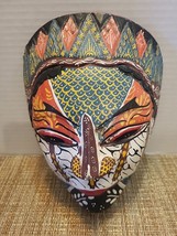 Tribal Wooden Mask Hand Carved And Hand Painted Wall Hanging 8&quot; - £12.44 GBP